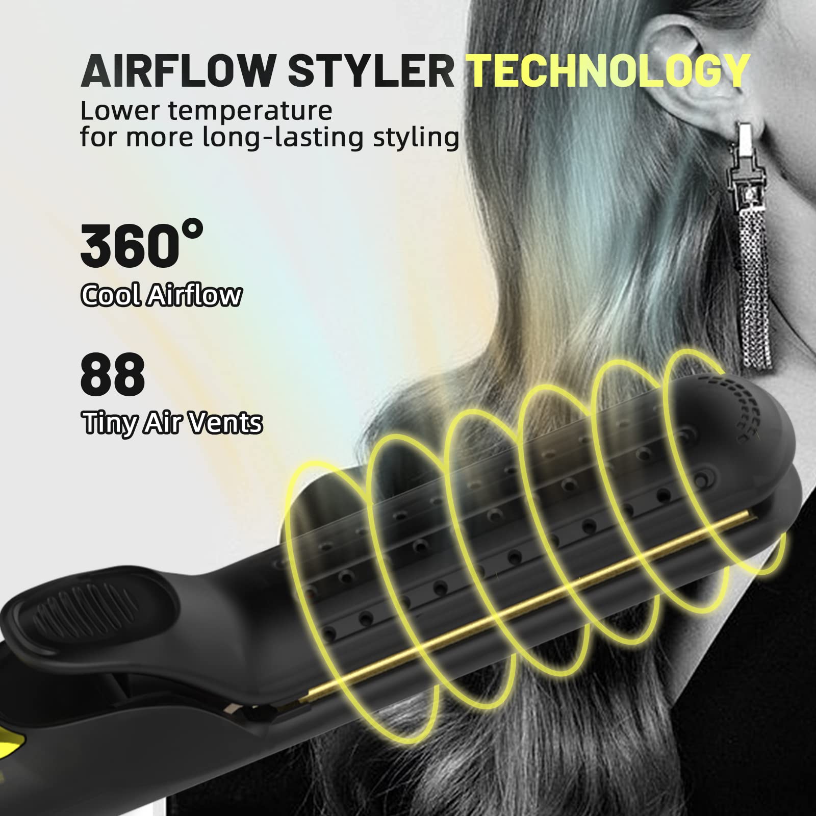 360° Airflow Styler Fer à friser Fer à lisser et bigoudi pour tous les styles avec évents de refroidissement