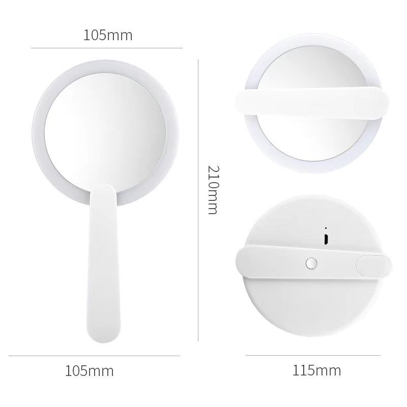 Miroir de courtoisie rond à LED avec mini poignée compacte de voyage pliable