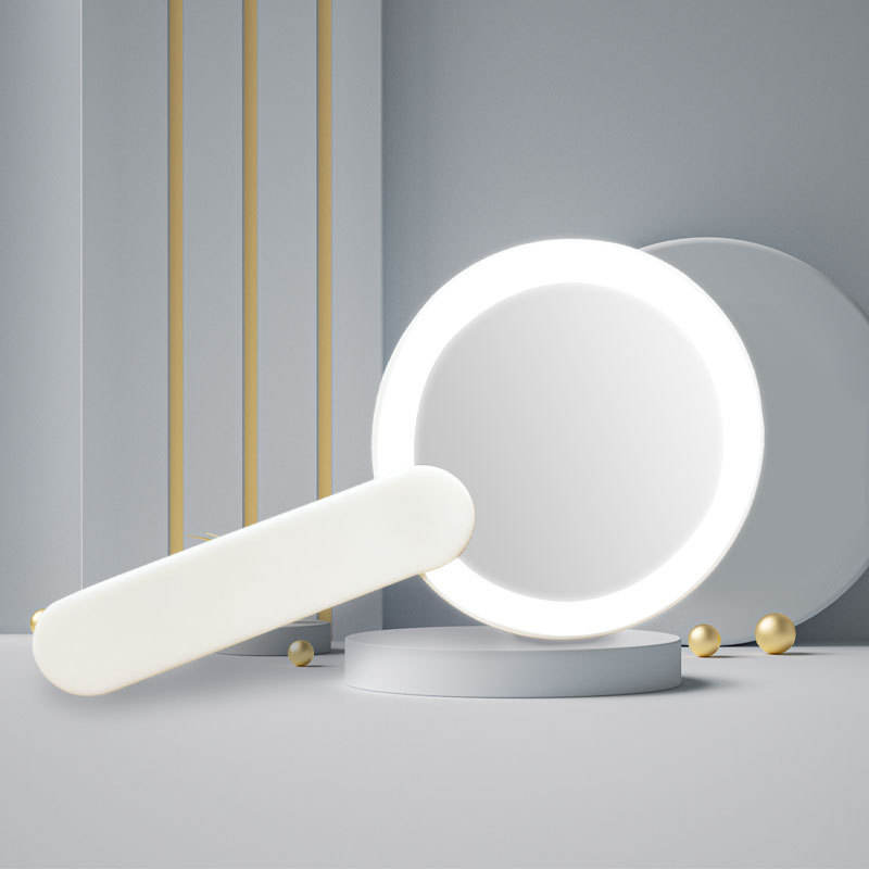 Miroir de courtoisie rond à LED avec mini poignée compacte de voyage pliable